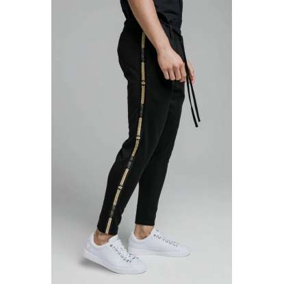 SikSilk cropped jogger in black with gold side stripe