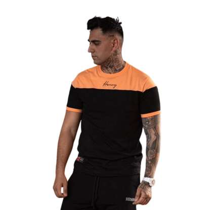 HENRY CLOTHING T-SHIRT 3-223 BLACK/ORANGE